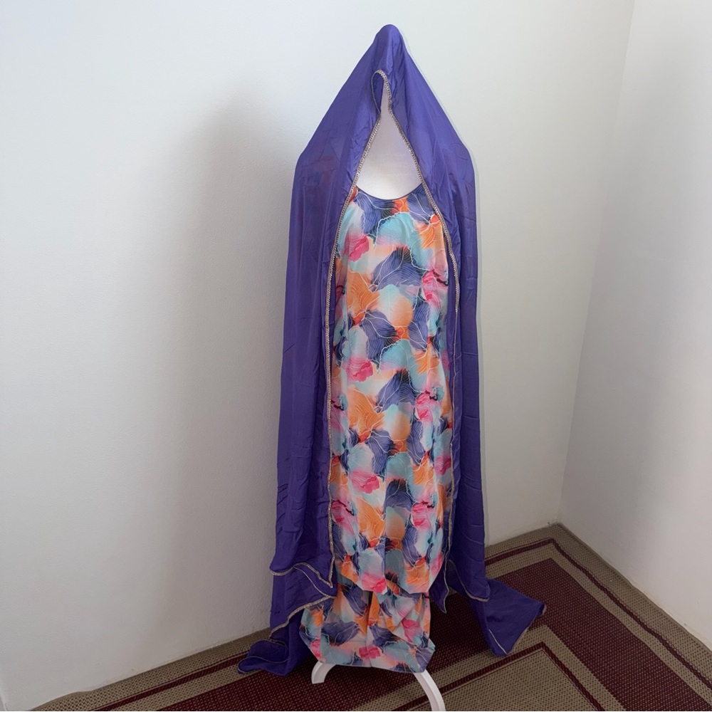 Pakistani Multicolor Floral Salwar Kameez 3 Piece Suit Purple Dupatta